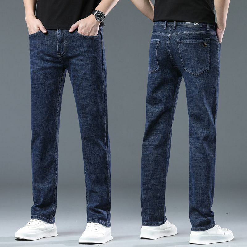 Jeans casual de negócios masculino com zíper, calça de cintura alta, bolsos de botão, monocromática, roupas soltas, novo, moda primavera, verão, 2022