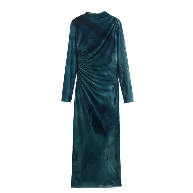 Vestido Midi de punto para Mujer, prenda de manga larga con estampado de tul, elegante, a la moda, 2023