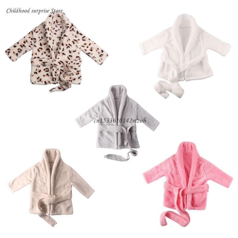 Newborn Baby Flannel Robe Bathrobe and Bath Towel Blanket Set Solid Color Photography Props Outfit for Boys Girls Dropship