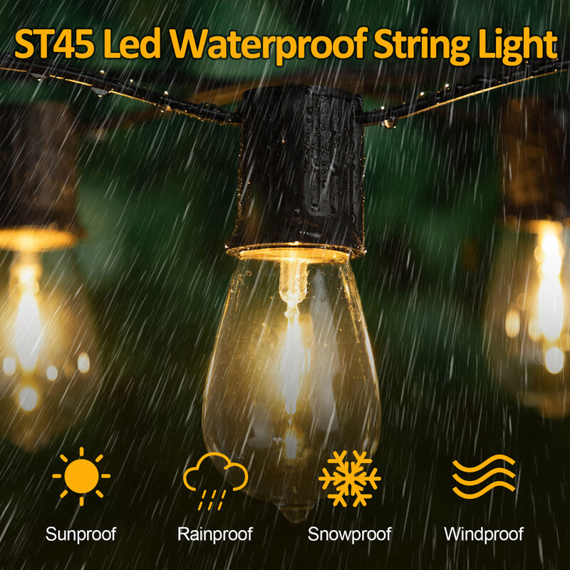 防水S14 LEDライトガーランド,220V, EU文字列,ヴィンテージ,暖かい白,透明ガラス,クリスマスの屋外装飾