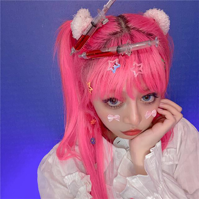 Harajuku Punk strzykawka grzywka boczny zacisk spinka do włosów kobiety zabawny Hip Hop fajne geometryczne spinki do włosów Y2K akcesoria biżuteria prezenty 2023