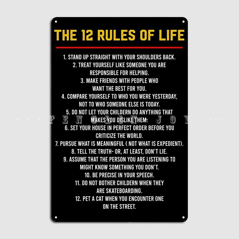 Cartel Vintage de las 12 reglas de la vida, placa de Metal, Retro, Pub, garaje, placas, cine, cocina, cartel de estaño, PosterPub, Bar, cocina, baño
