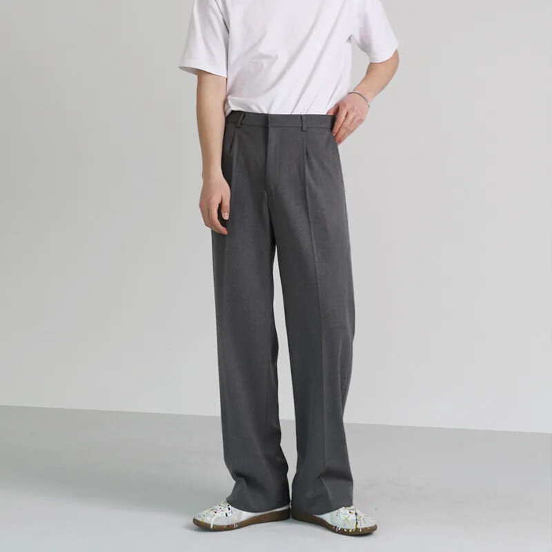 Pantalones de traje finos de gran tamaño para hombre, pantalón informal de algodón de Color sólido, moda coreana, Harajuku, suelto, recto Simple, Verano