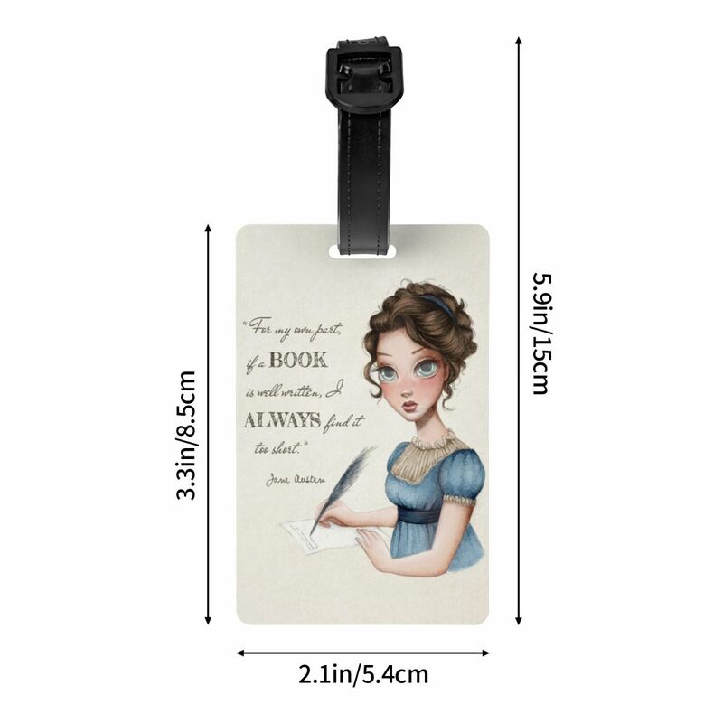 Etiqueta de bagagem personalizada com cartão de nome, Jane Austen Escrita Livro, Escritor Novel, Privacidade Capa, Etiqueta de identificação para Mala de Viagem, Personalizado