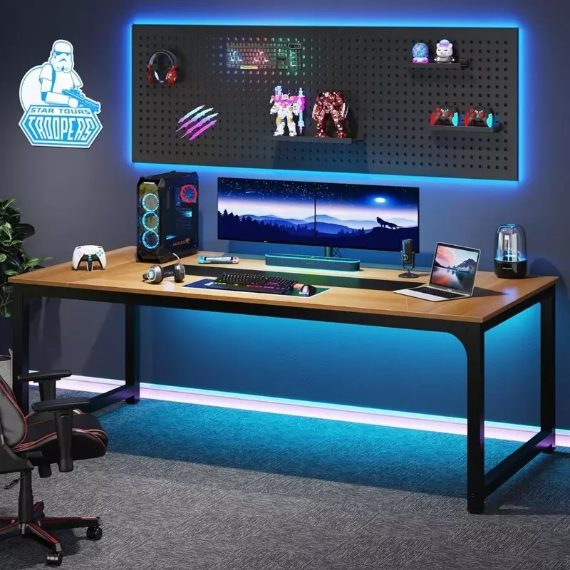 Компьютерный стол, большой административный стол 78,7X39,4 дюйма, компьютерный стол, домашний офисный кабинет, Ореховый/черный