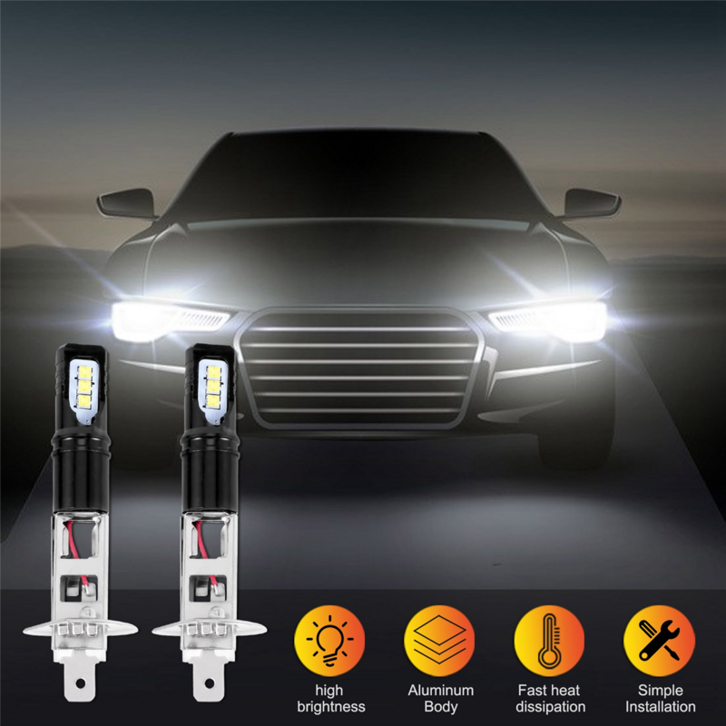 2X H1 6000K Super Bright White 6000LM DRL LED Headlight Bulb Kit High-Beam