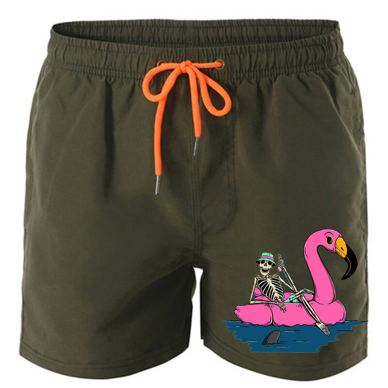 Summer Men's And Women's Sports Shorts, Beach Fashion Shorts, Swimming Flamingo Pattern ，Drawstring Shorts, Surfing Shorts 2024