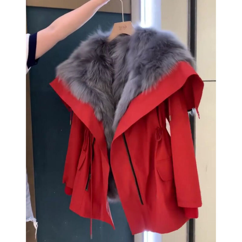 Abrigo de piel de zorro para mujer, chaqueta acolchada de algodón, suave y gruesa, estilo coreano, otoño e invierno, novedad de 2023