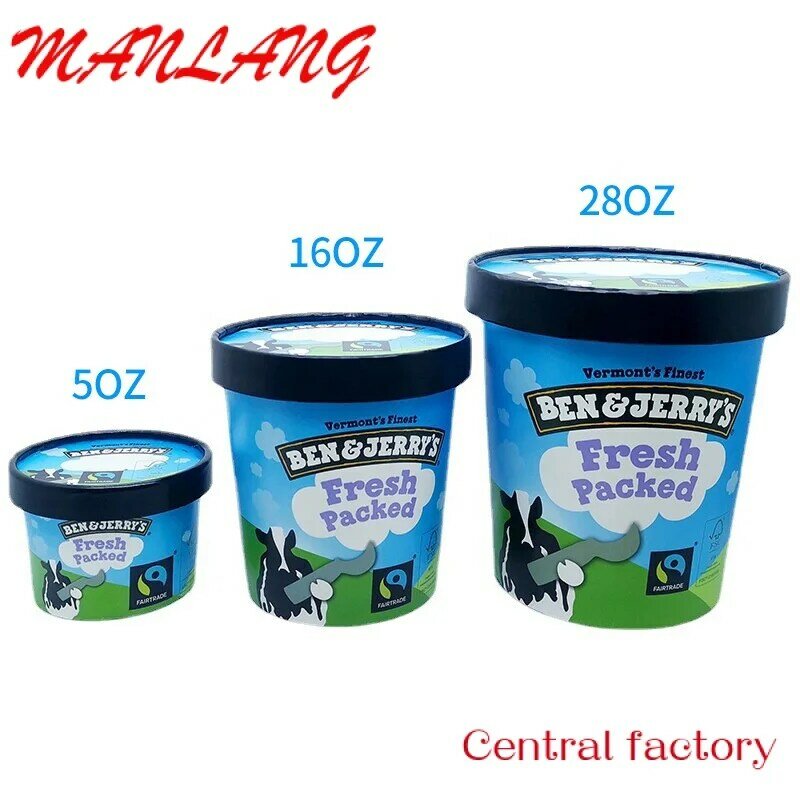 Pasokan pabrik cangkir es krim sekali pakai 16 oz mangkuk kertas untuk es krim