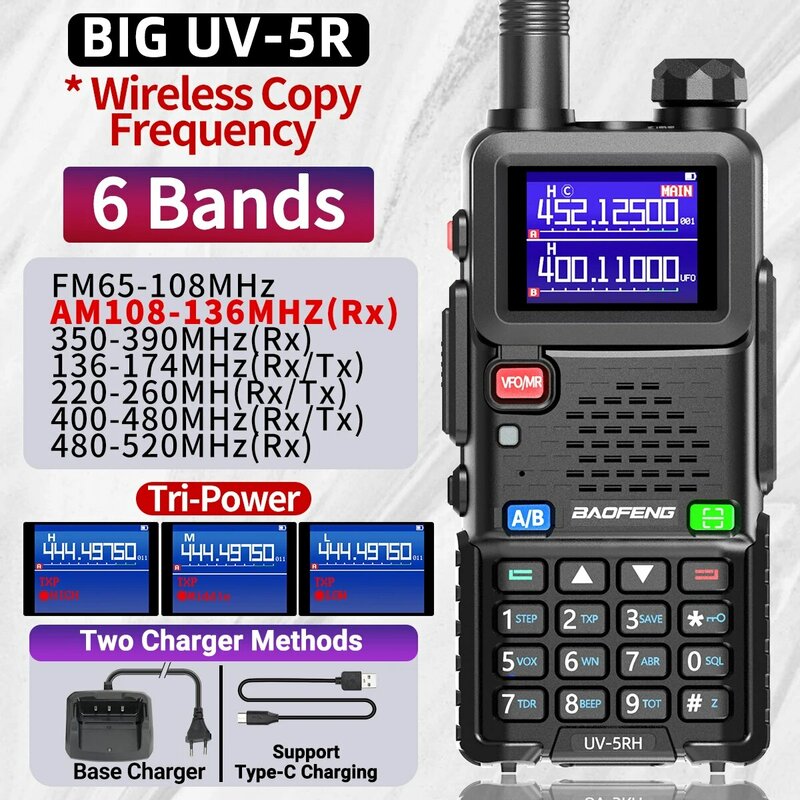 Портативная рация Baofeng UV 5RH 10 Вт, беспроводная радиостанция, Type-C, улучшенный приемопередатчик UV 5R, двусторонняя радиосвязь