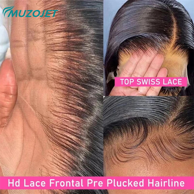 Perruques de cheveux humains droites pour femmes, dentelle transparente HD, pre-plucked, 13x4