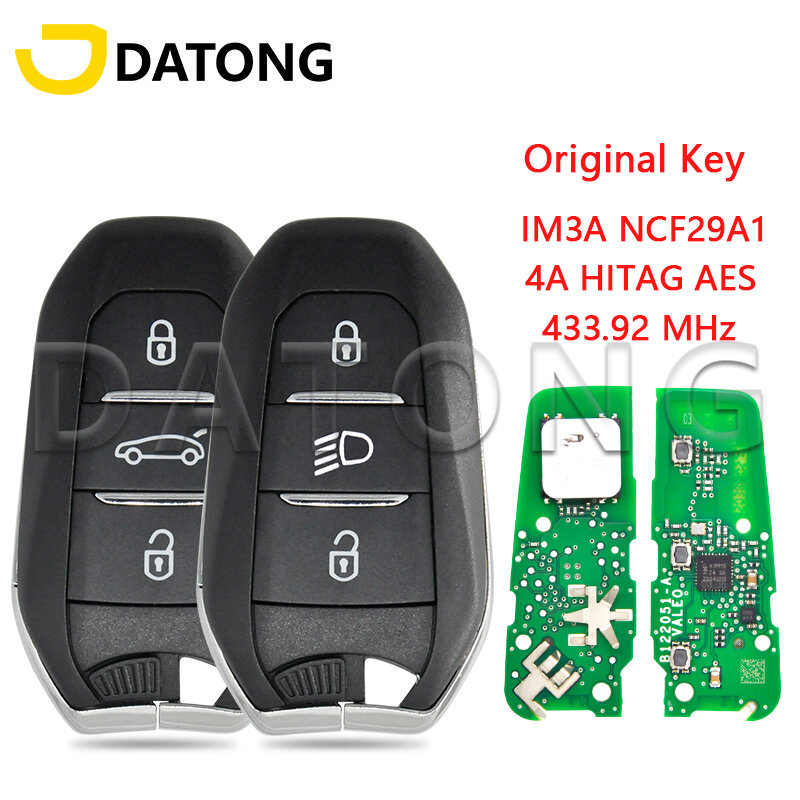 Datong Wereld Auto Afstandsbediening Sleutel Voor Peugeot 508 5008 2020 2021 4A Hitag Aes IM3A NCF29A1M 433.92Mhz Originele promixity Card