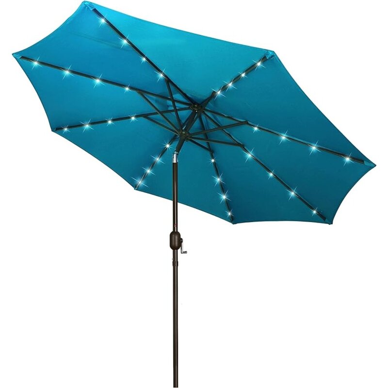 Blissun-paraguas Solar de 9 pies para Patio, mesa iluminada con 32 LED, paraguas de mercado con inclinación y manivela para exteriores, jardín (cerulan)