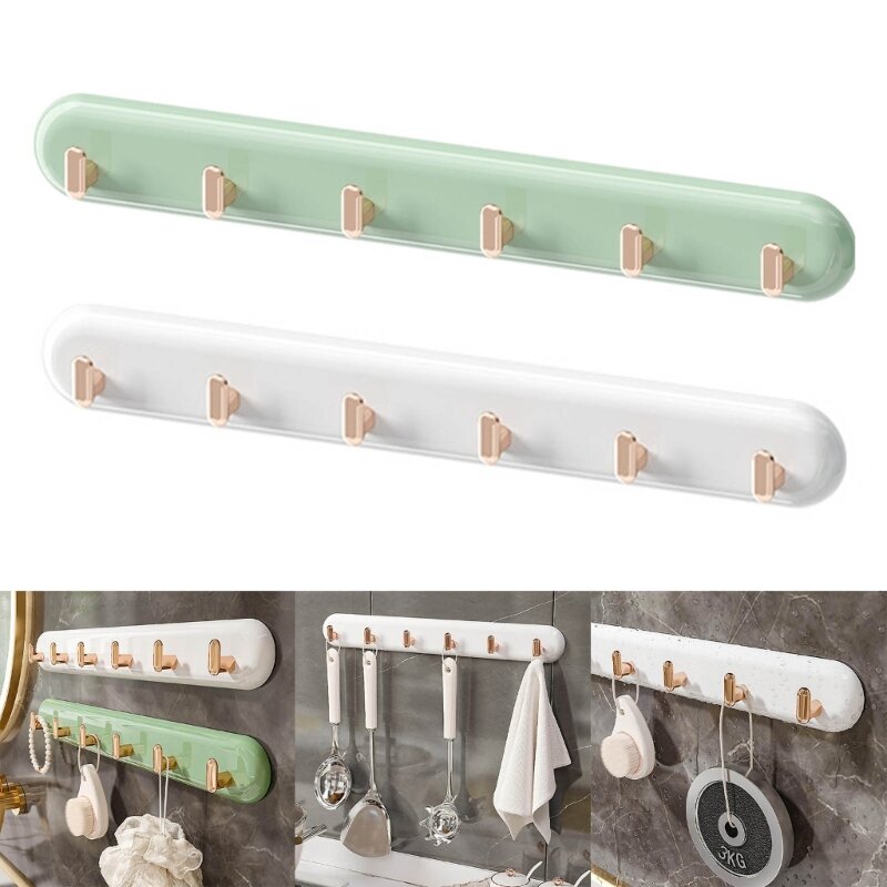 Ganchos adhesivos H7EA de 6 filas, ganchos de palo para puerta de pared de utilidad sin costuras para baño