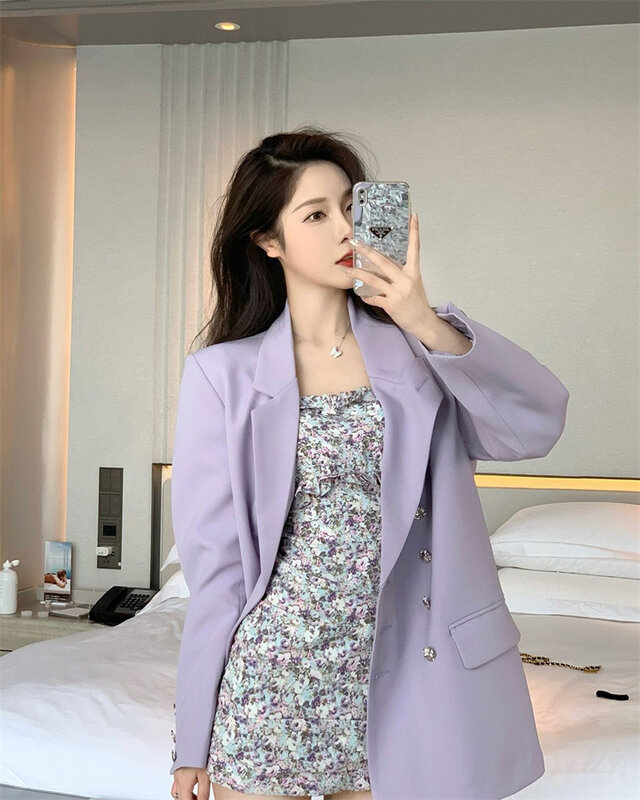 2023 New Fashion Design Feel Versatile e Cool Retro Suit Coat Texture Advanced Design Sense Small Purple Casual women's Suit