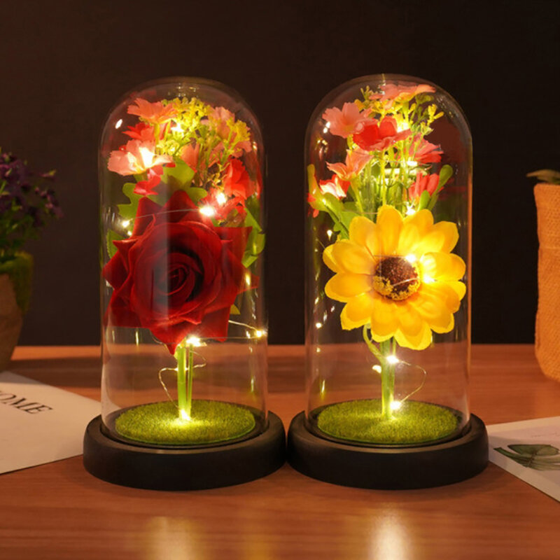 Luz nocturna de regalo de Navidad para mujeres y niños, cubierta de vidrio de flor simulada, Decoración, regalo de luz nocturna