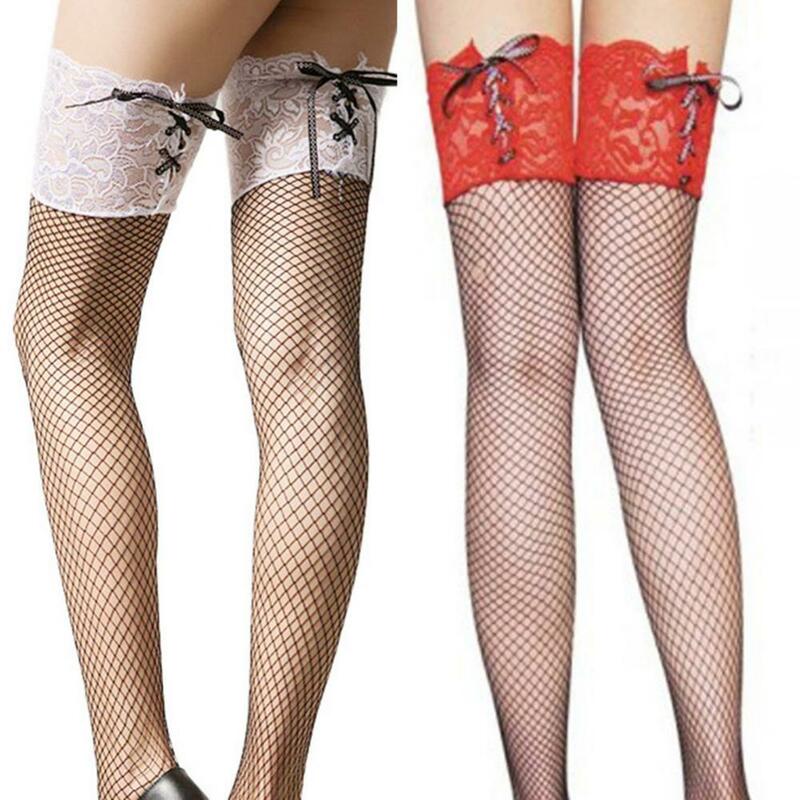Stoking setinggi paha berongga kaus kaki lutut wanita seksi berenda kaus kaki wanita perban atas Pantyhose kaus kaki lutut panjang sedang