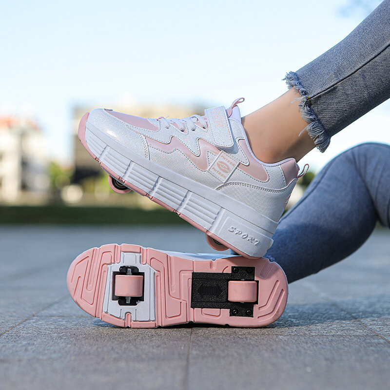 Kids Roller Skates Shoes 2 Wheels Girl Boy Skating Sneaker Flying Shoe Breathable Child Gift Outdoor Summer Detachable Sneakers