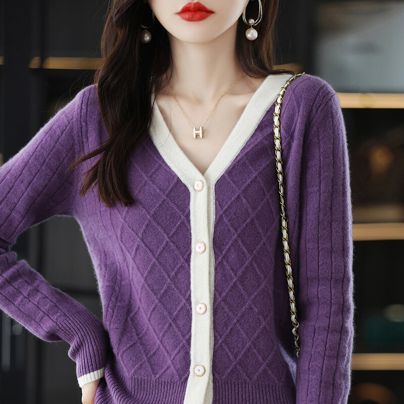 100% Pure Woolen Coat Women's Jacket Knitted Cardigan Autumn Winter New European Goods Small Fragrance Style Outer Wear Allmatch