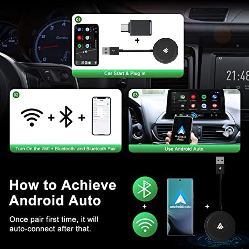 Adaptador inalámbrico para coche, Dongle para OEM, con cable AA, compatible con teléfonos Android