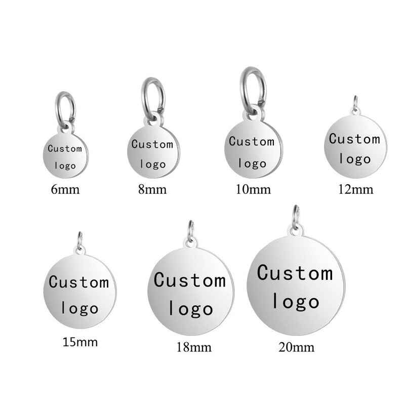 30pcs Laser Engraved Logo Tags Stainless Steel Circle Tag  6mm-25mm  Round Charm Engravable Pendants for Jewelry Making