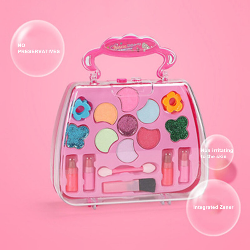 Little Girls Real Cosmetic Toys Set Washable Makeup Toy Set with Portable Makeup Box for Holiday Party Cosplay Supplies