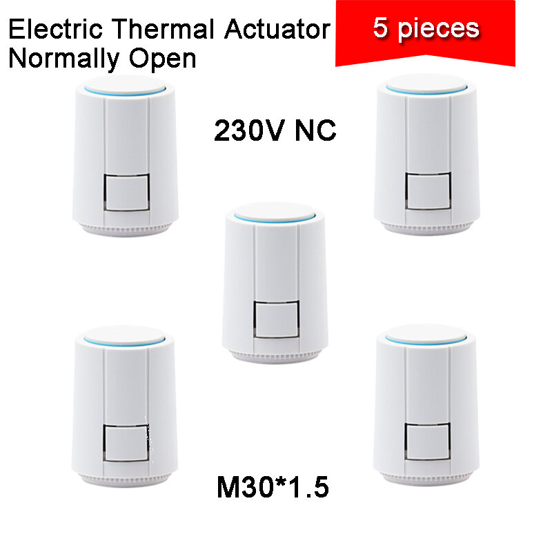 5 buah aktuator termal NC 230V, untuk pemanas bawah lantai berlipat ganda listrik M30 * 1.5 termostat lantai