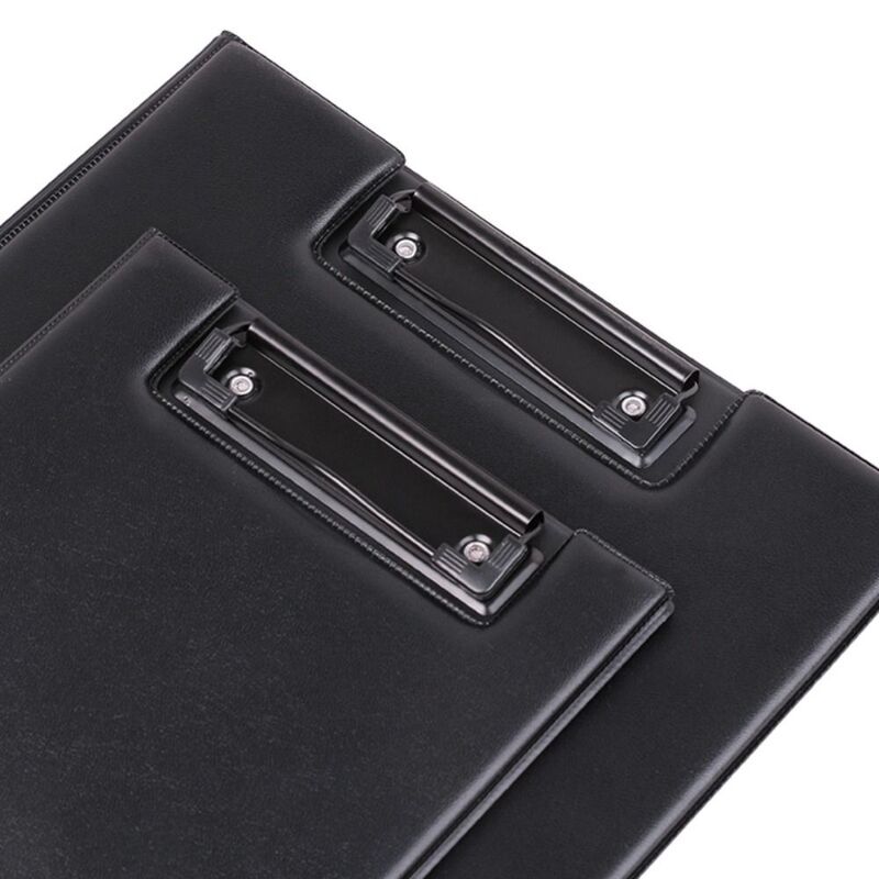 Placas pretas dobráveis ultra-suaves, pasta de arquivo de couro PU, braçadeira de contrato duro, placa vertical, reunião de negócios