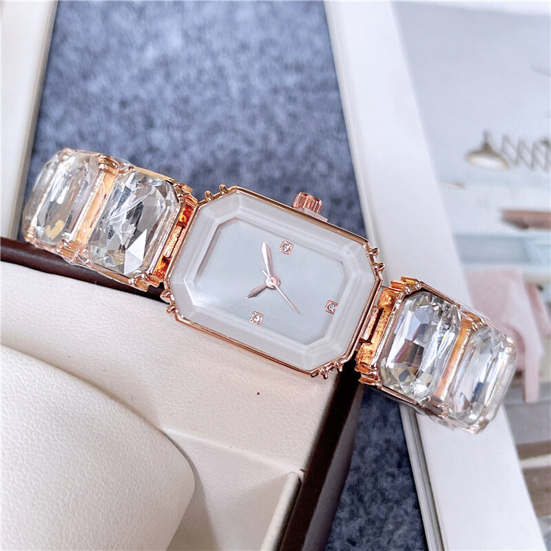 여성용 패션 브랜드 손목 시계, 다채로운 보석 스타일, 스틸 메탈 밴드 시계, S72