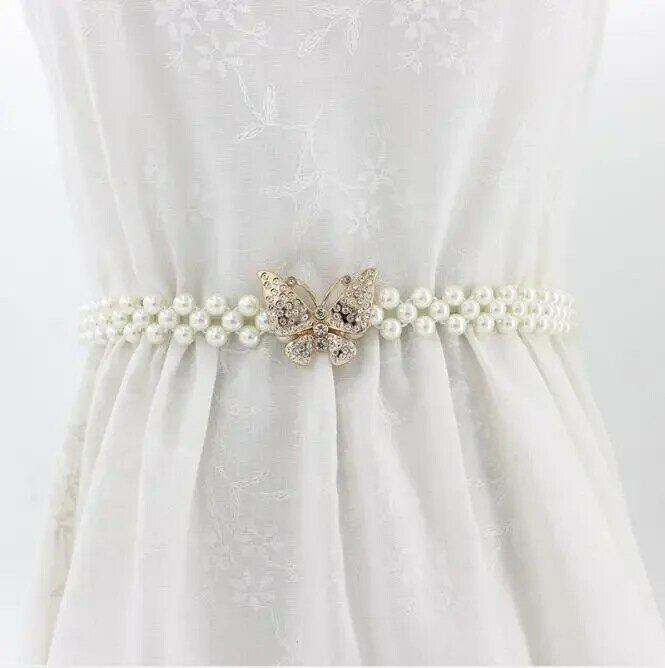 Large Imitation Pearl Waist Chain Women's Elastic Belt with Diamond Decoration Fashion Girdle Skirt Dress Clothing Decoration