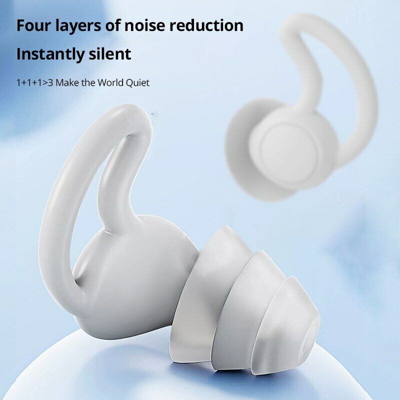 Tampões à prova de som de silicone branco, impermeável, natação, sono, redução do ruído, 3 camadas