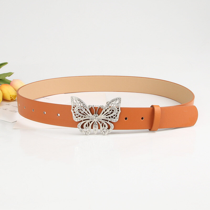 Cintura da donna in lega con bottone carino cintura a farfalla abito da donna con strass cintura da donna in Denim