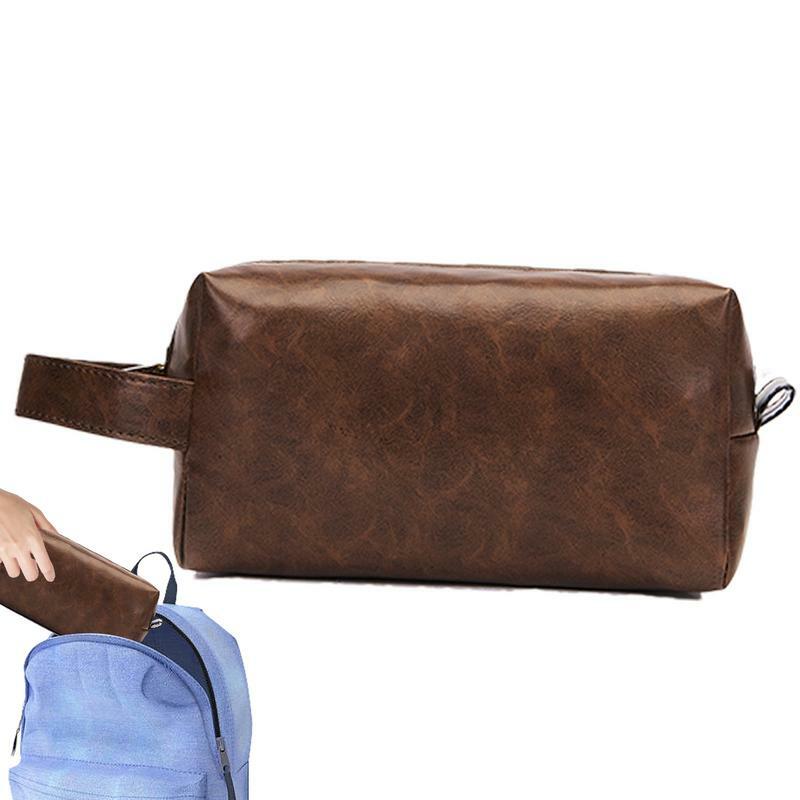 Leather Toiletry Bag Retro PU Leather Hung Organizer Water-Resistant Makeup Cosmetic Bag Travel Organizer Portable Travel