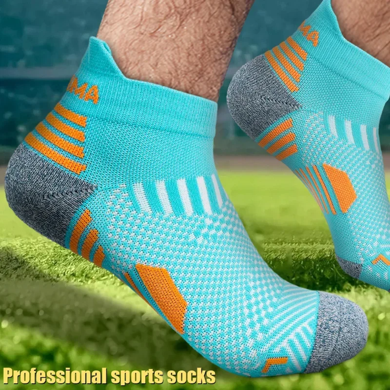 5Pairs Thickened Towel Bottom Running Socks Cotton Boat Socks Non-slip Deodorant Breathable Marathon Professional Sports Sock