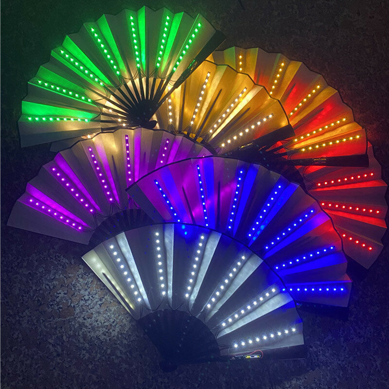Folding Hand Fan With Led Light Portable Light Dance Night Show DJ Fluorescent Bar Club Room Party Decoration Color Change Fans