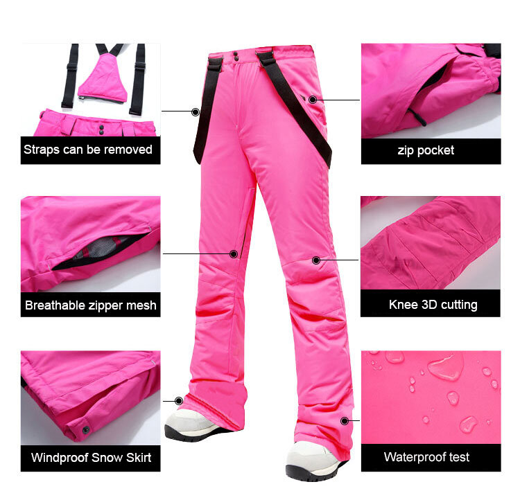 Ski Pants Women Thicken Windproof Waterproof Winter Snow Pants Outdoor Sports Snowboarding Warm Breathable Overalls