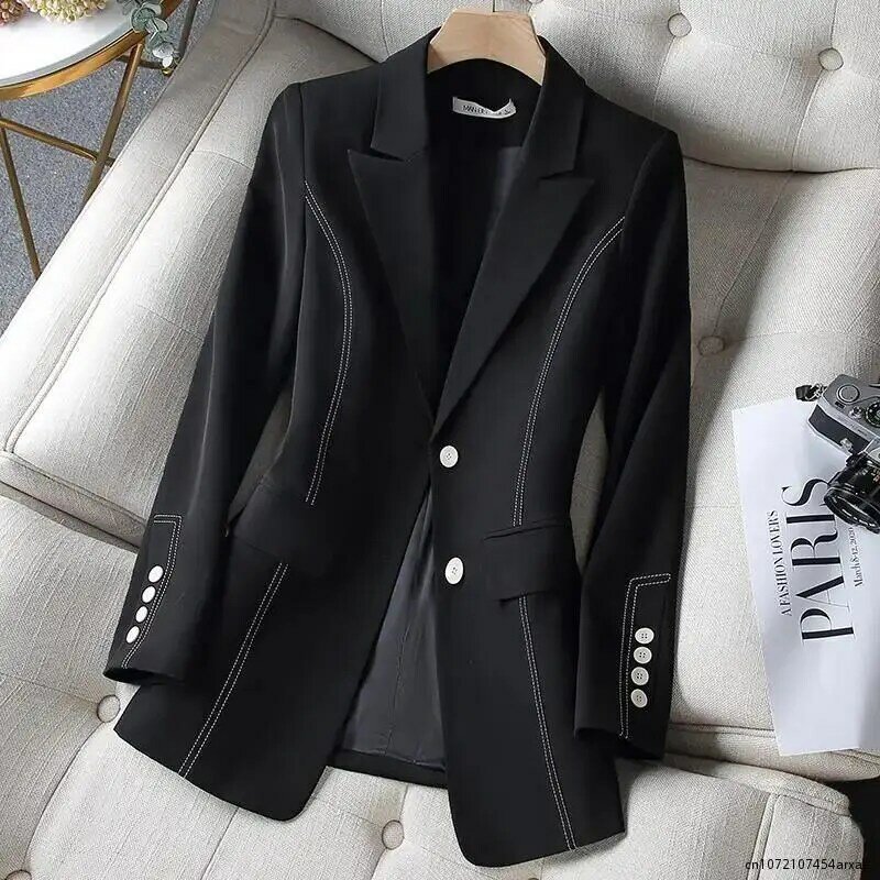 Jaket jas wanita musim semi Feminino, Blazer hitam musim gugur, pakaian luar Vintage, atasan mode mantel longgar, Blazer wanita 4XL