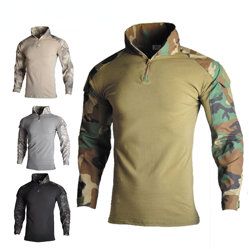 Men Tactical Camouflage Shirt Military Multicam US Army Combat Long Sleeve Camo Hiking Fish Militar Uniform Airsoft Bodybuilding
