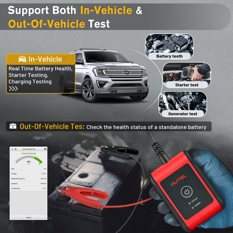 Oryginalne narzędzie do analizy dla akumulatorów samochodowych i instalacja elektryczna Autel MaxiBAS BT506 działa z tabletem Autel MaxiSys