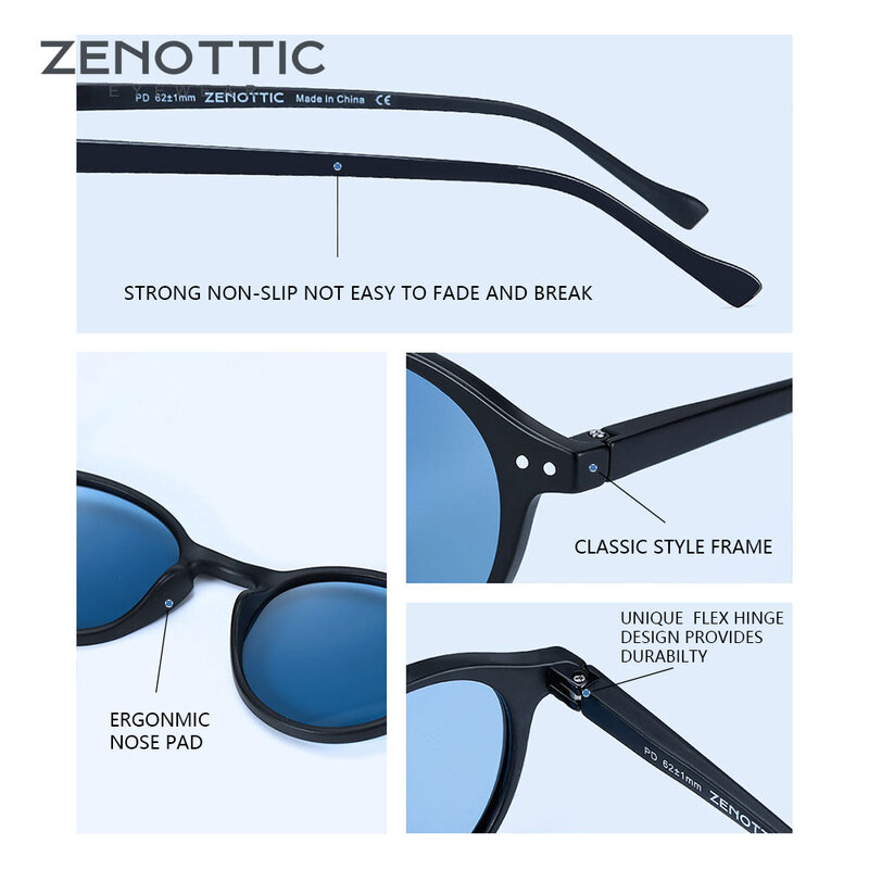 نظارات شمسية مستقطبة بتصميم عتيق من ZENOTTIC طراز عام 2023 للرجال والنساء نظارات شمسية بإطار مستدير صغير بعدسات بولارويد وعدسات UV400 نظارات شمس