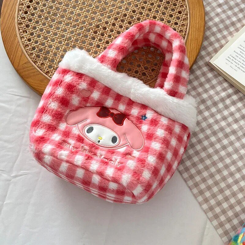 Kawaii Sanrio Plush Shoulder Bag Cute Cinnamoroll Kuromi Crossbody Bags Plushie Cartoon Cosmetic Handbag for Women Christmas Toy
