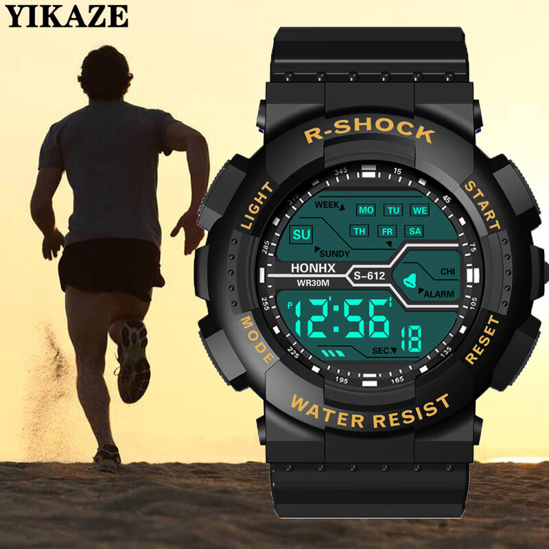 Cyfrowe zegarki na rękę męskie YIKAZE wielofunkcyjne sportowy zegarek w stylu wojskowym dla mężczyzny chronograf świecący wodoodporne zegarki męskie