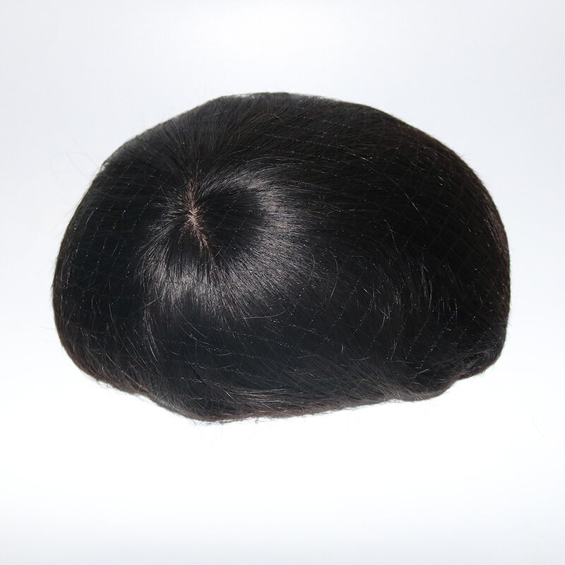 M-lace Silk Base Men Toupee With PU and Swiss Lace 100% Human Hair Straight Natural Scalp Looking Breathable For Men