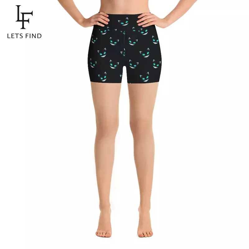 Летние новые женские эластичные облегающие короткие брюки LETSFIND с высокой талией, женские мягкие повседневные леггинсы из полиэстера с принтом кошачий глаз