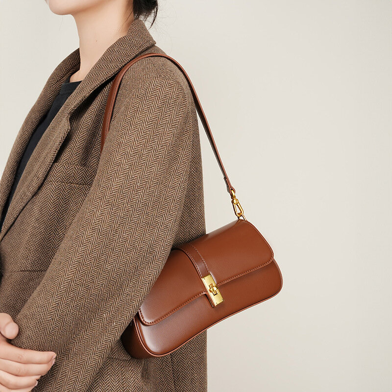 YANATARI-Bolsas de couro genuíno feminino, bolsas de luxo femininas, couro de vaca, bolsa de ombro vintage, alta qualidade, 2024