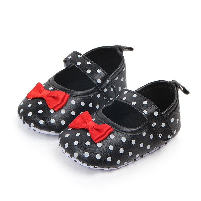 Zapatos antideslizantes de lunares para bebé, calzado con lazo para caminar, suela suave para primeros pasos, de 0 a 12 meses, para primavera y otoño