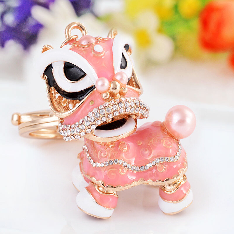Chinese Style Gift Creative Kirin Accessories Alloy Keychain Men's and Women's Retro Hanging Revolving Lion Dance Car Pendant