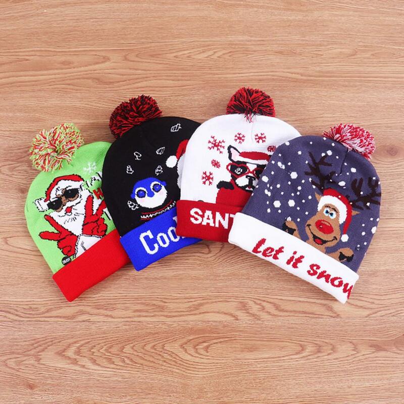 Chapéu brilhante chapéu de natal led camisola de malha gorro santa natal chapéu adultos crianças decoração de natal de ano novo