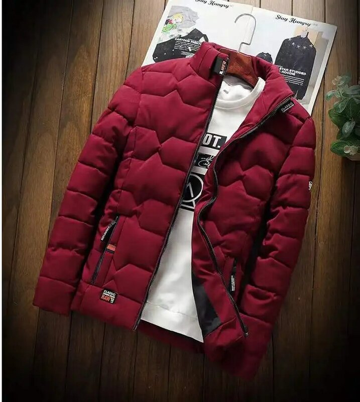 남성용 두꺼운 따뜻한 코튼 패딩 재킷, 슬림핏 스탠드 칼라, 청소년 겨울 재킷 및 코트, 가을 겨울