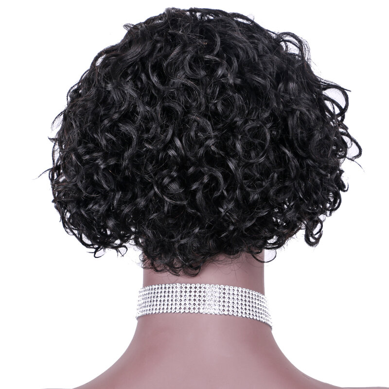 Pixie Cut Afro Curto Preto Curly Cabelo Humano Rendas para Mulheres Negras, Cabelo Remy Brasileiro, Gengibre Natural Lace Front para Diário